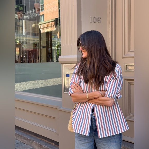 Sézane Max Shirt in Blue Ecru Burgundy Stripes FR 42 / US 10 - Picture 13 of 16